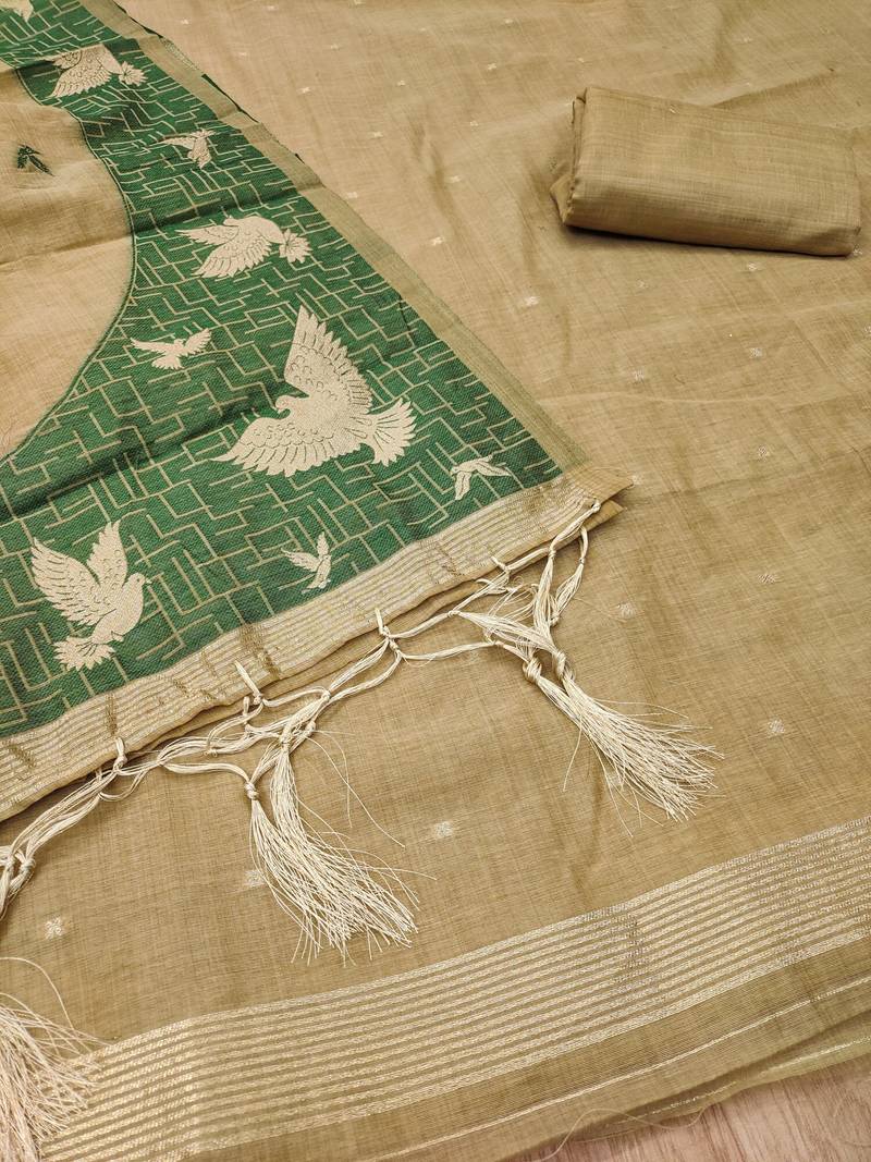 Chikoo jamdani silk blend dress material