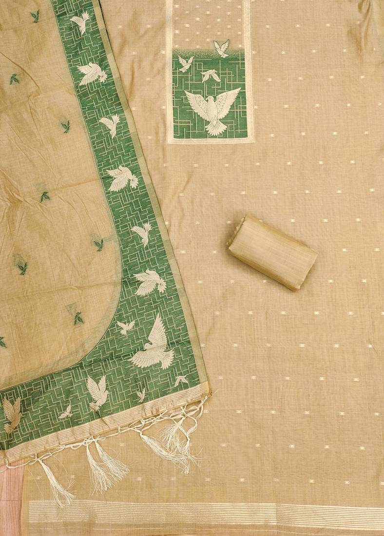 Chikoo jamdani silk blend dress material