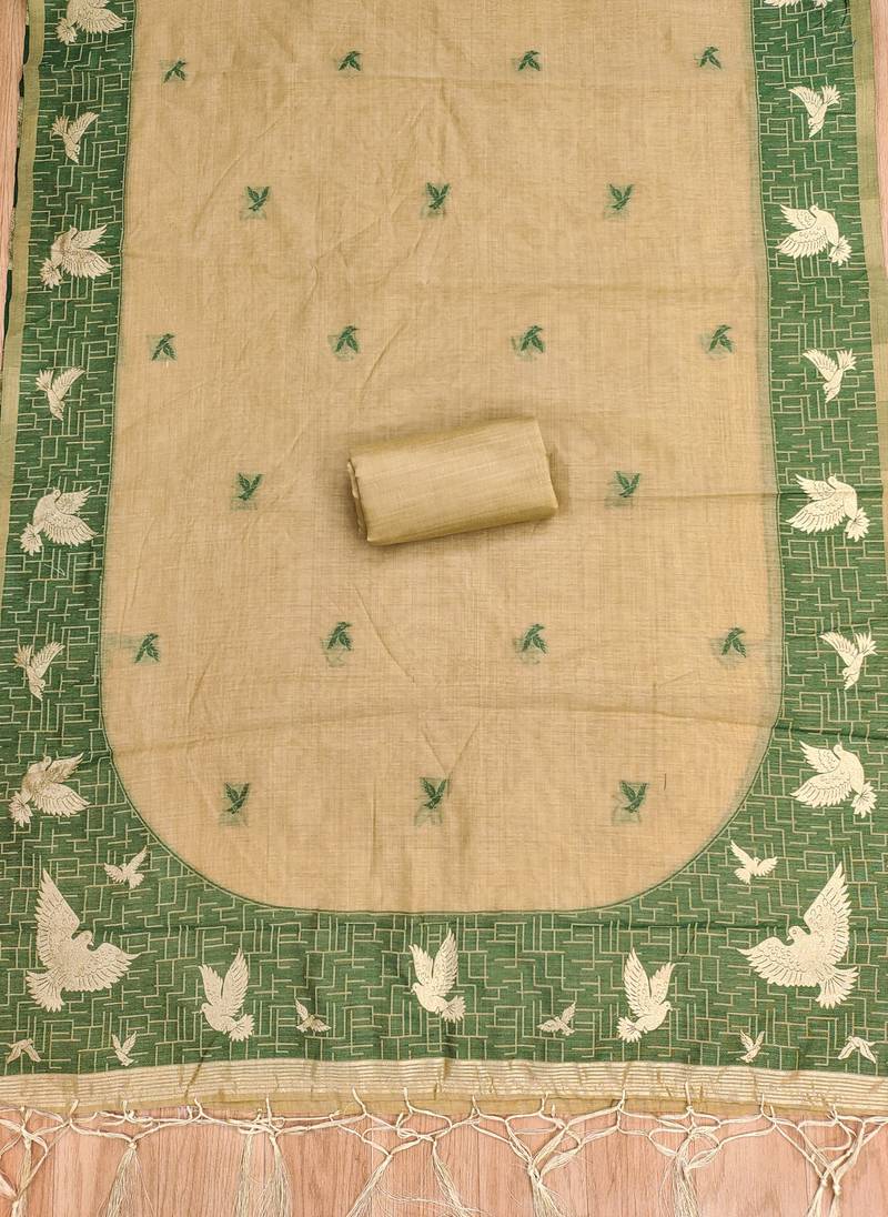 Chikoo jamdani silk blend dress material