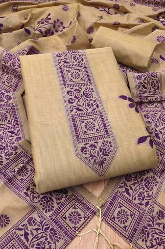Chikoo jamdani silk blend dress material