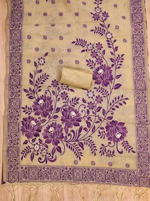 Chikoo jamdani silk blend dress material 4