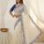 White crunchy silk blend partywear bollywood style glamorous saree