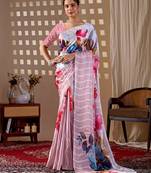 Elegant Baby Pink Floral Print Saree for Women