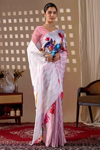 Elegant Baby Pink Floral Print Saree for Women