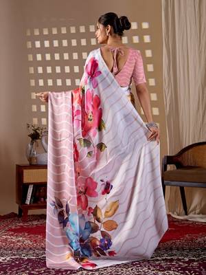 Elegant Baby Pink Floral Print Saree for Women 3