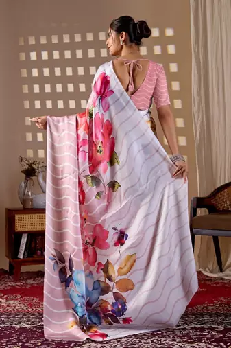 Elegant Baby Pink Floral Print Saree for Women
