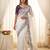 White crunchy silk blend partywear bollywood style glamorous saree