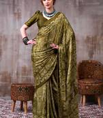 Mahendi satin silk blend floral printed stylish partywear saree