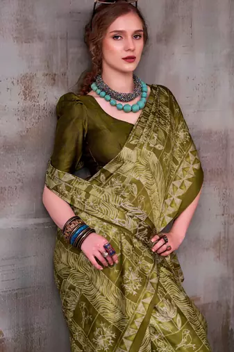 Mahendi satin silk blend floral printed stylish partywear saree