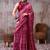 Burgundy satin silk blend floral printed stylish partywear saree