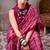 Burgundy satin silk blend floral printed stylish partywear saree