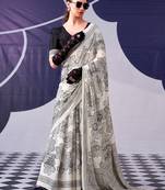 Black satin silk blend floral printed stylish partywear saree