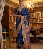 Blue virana silk blend heavy woven saree with elegant swarovski work