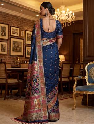 Blue virana silk blend heavy woven saree with elegant swarovski work 2
