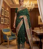 Green virana silk blend heavy woven saree with elegant swarovski work