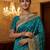 Teal blue virana silk blend heavy woven saree with elegant swarovski work