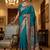 Teal blue virana silk blend heavy woven saree with elegant swarovski work