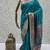 Teal blue virana silk blend heavy woven saree with elegant swarovski work