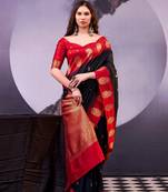 Black poly cotton weaving zari graceful traditional saree