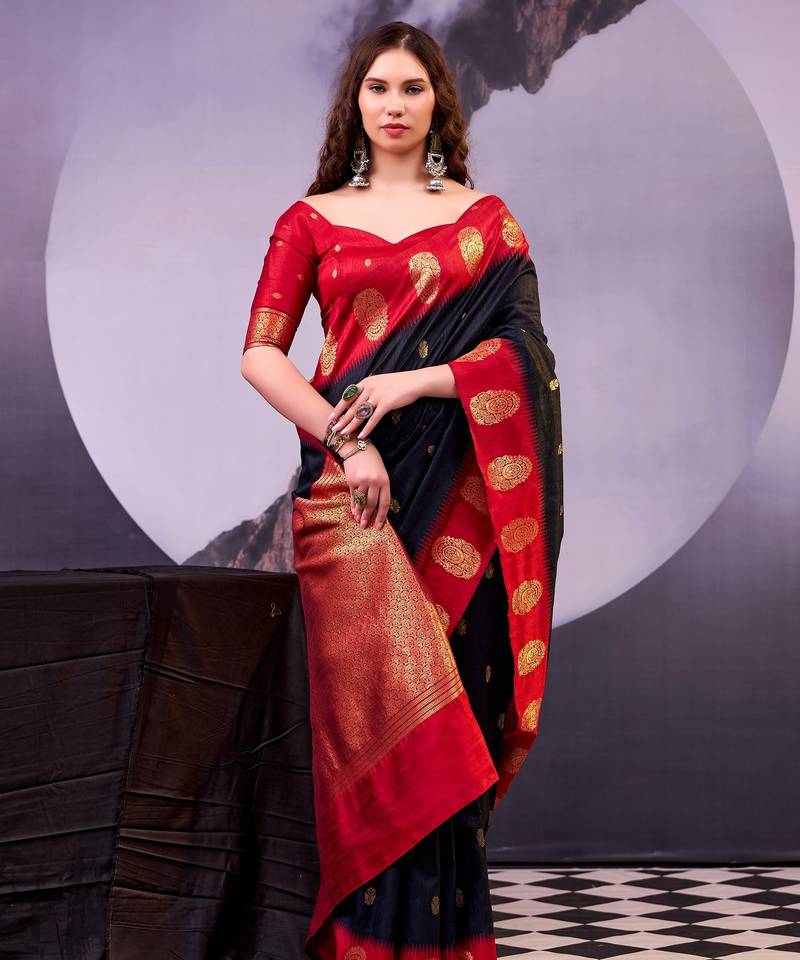 Black poly cotton weaving zari graceful traditional saree