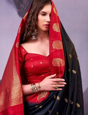 Black poly cotton weaving zari graceful traditional saree 2