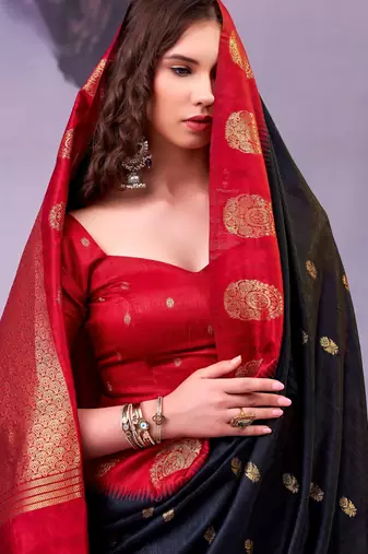 Black poly cotton weaving zari graceful traditional saree