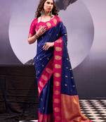 Navy blue poly cotton weaving zari graceful traditional saree