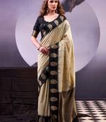 Cream poly cotton weaving zari graceful traditional saree