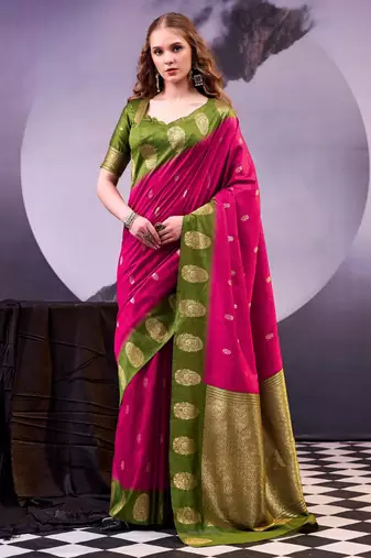 Pink poly cotton weaving zari graceful traditional saree