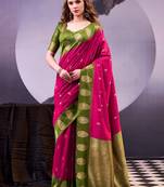 Pink poly cotton weaving zari graceful traditional saree