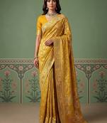 Mustard wedding season specail pashmina silk blend saree with traditional rich looks