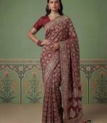 Wine wedding season specail pashmina silk blend saree with traditional rich looks
