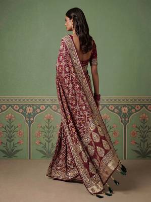 Wine wedding season specail pashmina silk blend saree with traditional rich looks 2