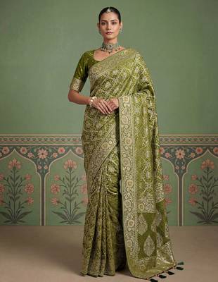 Green wedding season specail pashmina silk blend saree with traditional rich looks 1