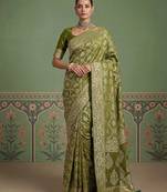 Green wedding season specail pashmina silk blend saree with traditional rich looks