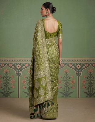 Green wedding season specail pashmina silk blend saree with traditional rich looks 2