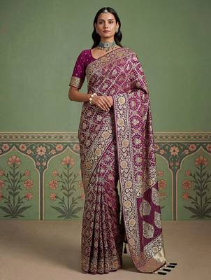 Purple wedding season specail pashmina silk blend saree with traditional rich looks 1