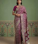 Purple wedding season specail pashmina silk blend saree with traditional rich looks