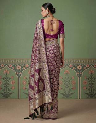 Purple wedding season specail pashmina silk blend saree with traditional rich looks 2