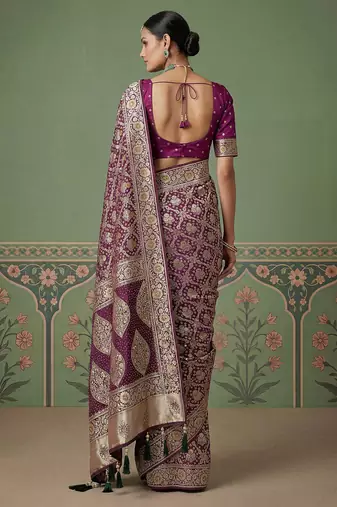 Purple wedding season specail pashmina silk blend saree with traditional rich looks