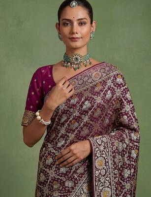 Purple wedding season specail pashmina silk blend saree with traditional rich looks 3