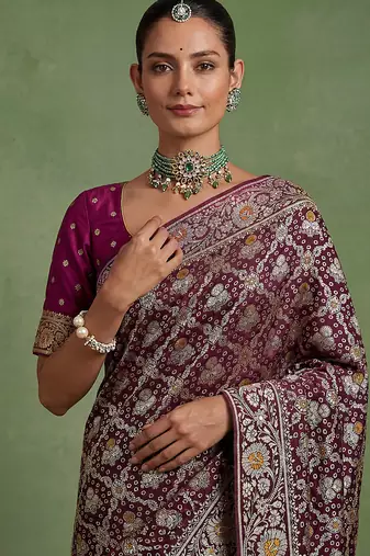 Purple wedding season specail pashmina silk blend saree with traditional rich looks