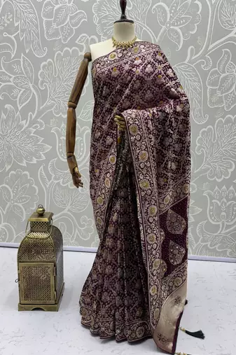 Purple wedding season specail pashmina silk blend saree with traditional rich looks