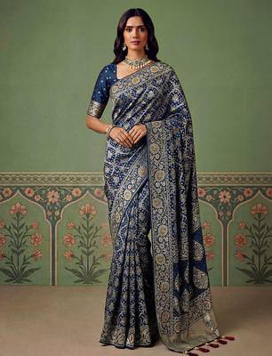 Blue wedding season specail pashmina silk blend saree with traditional rich looks 1