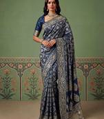 Blue wedding season specail pashmina silk blend saree with traditional rich looks
