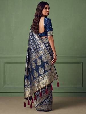 Blue wedding season specail pashmina silk blend saree with traditional rich looks 2