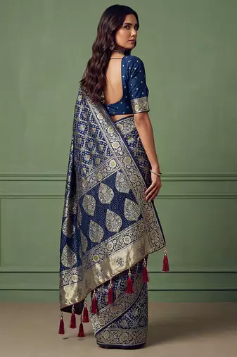 Blue wedding season specail pashmina silk blend saree with traditional rich looks