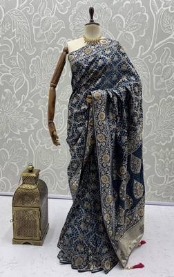 Blue wedding season specail pashmina silk blend saree with traditional rich looks 5