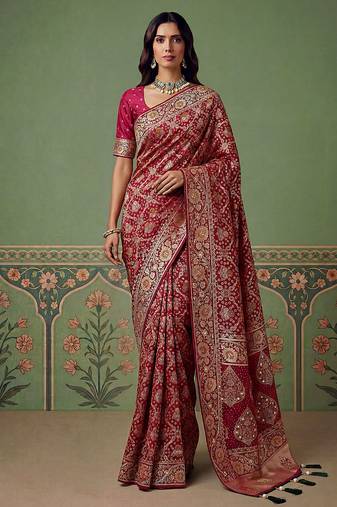 Maroon wedding season specail pashmina silk blend saree with traditional rich looks