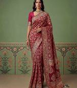 Maroon wedding season specail pashmina silk blend saree with traditional rich looks